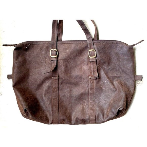 Vintage Metro Goldwyn Mayer Leather/Fabric Tote Shoulder Satchel Bag Brown HUGE - Picture 5 of 9